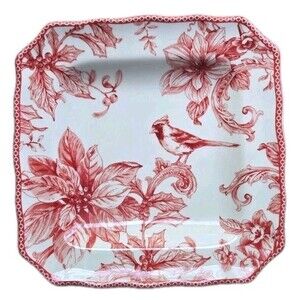 222 FIFTH Porcelain Christmas Lane Salad Plate Replace (1) Bird Poinsettia 8.5"